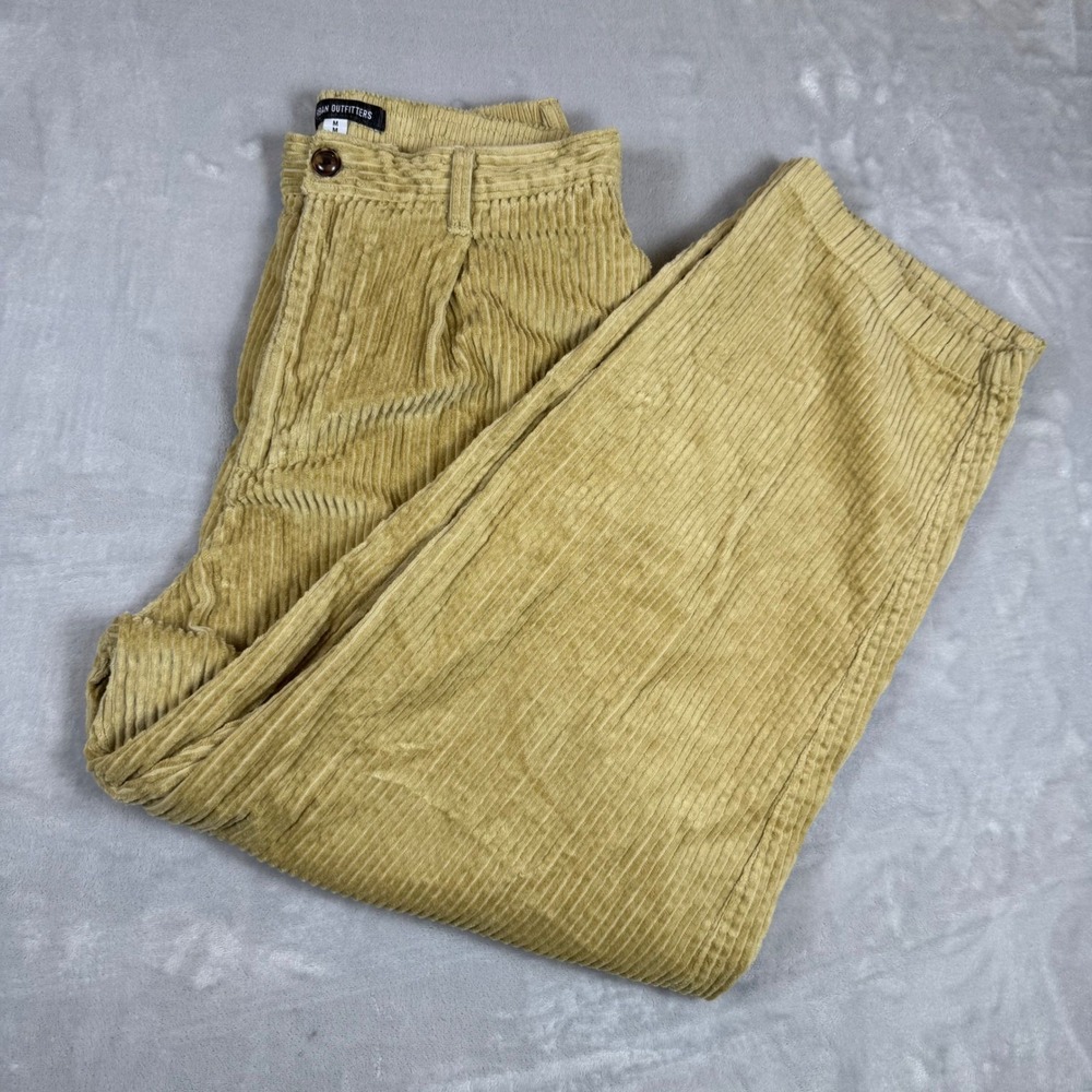 Urban Outfitters‎ Corduroy Pants Mens Tan Brown Pleated Wide Leg Casual